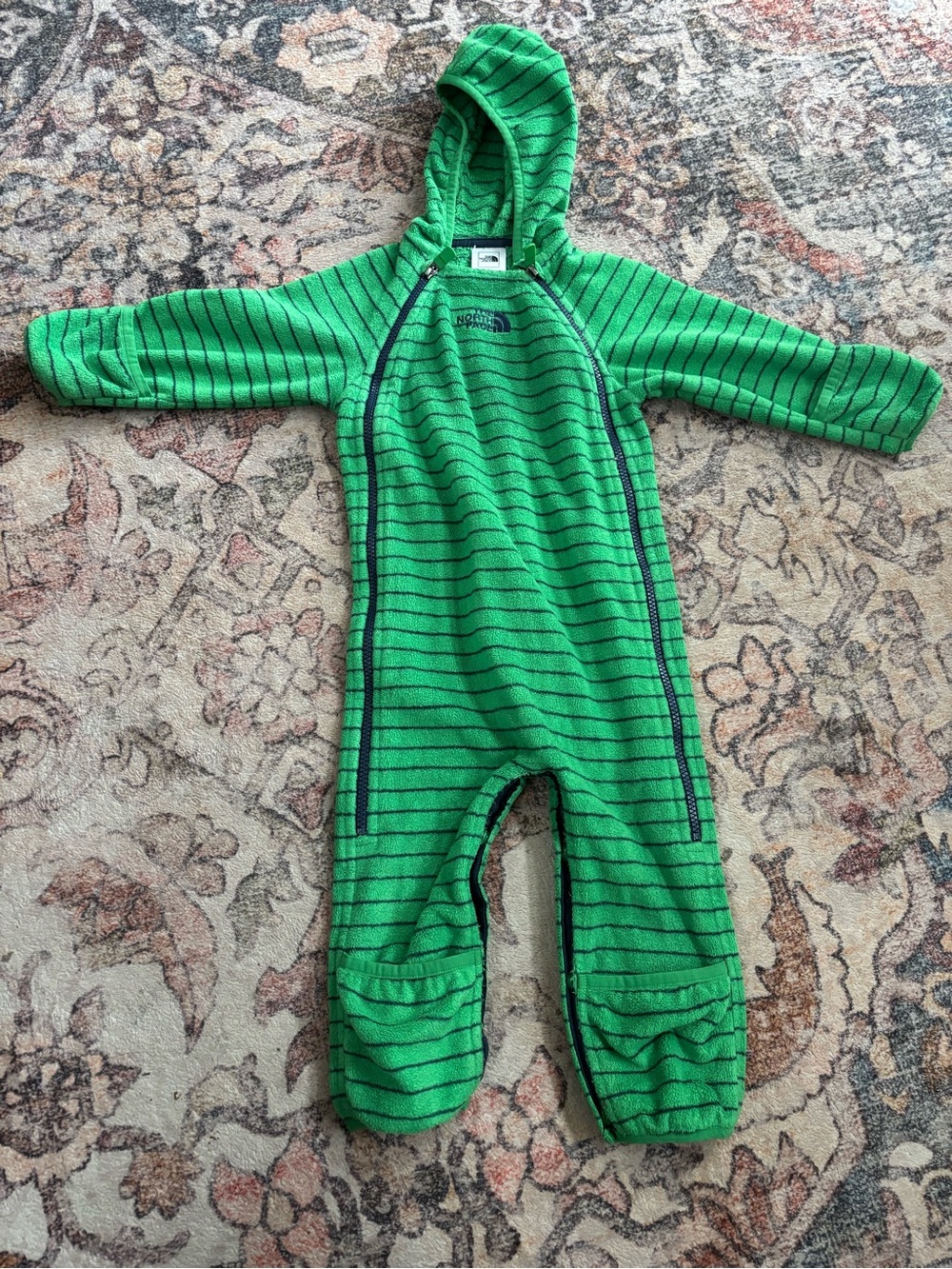 The North Face Green Striped Hooded Fleece One-Piece